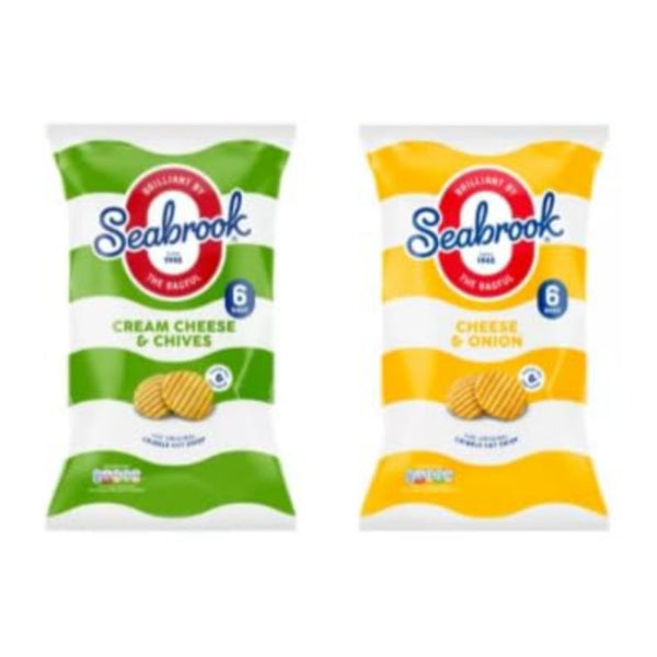 Seabrook Crinkle Cut Crisps, Cream Cheese & Chives and Cheese & Onion Flavours