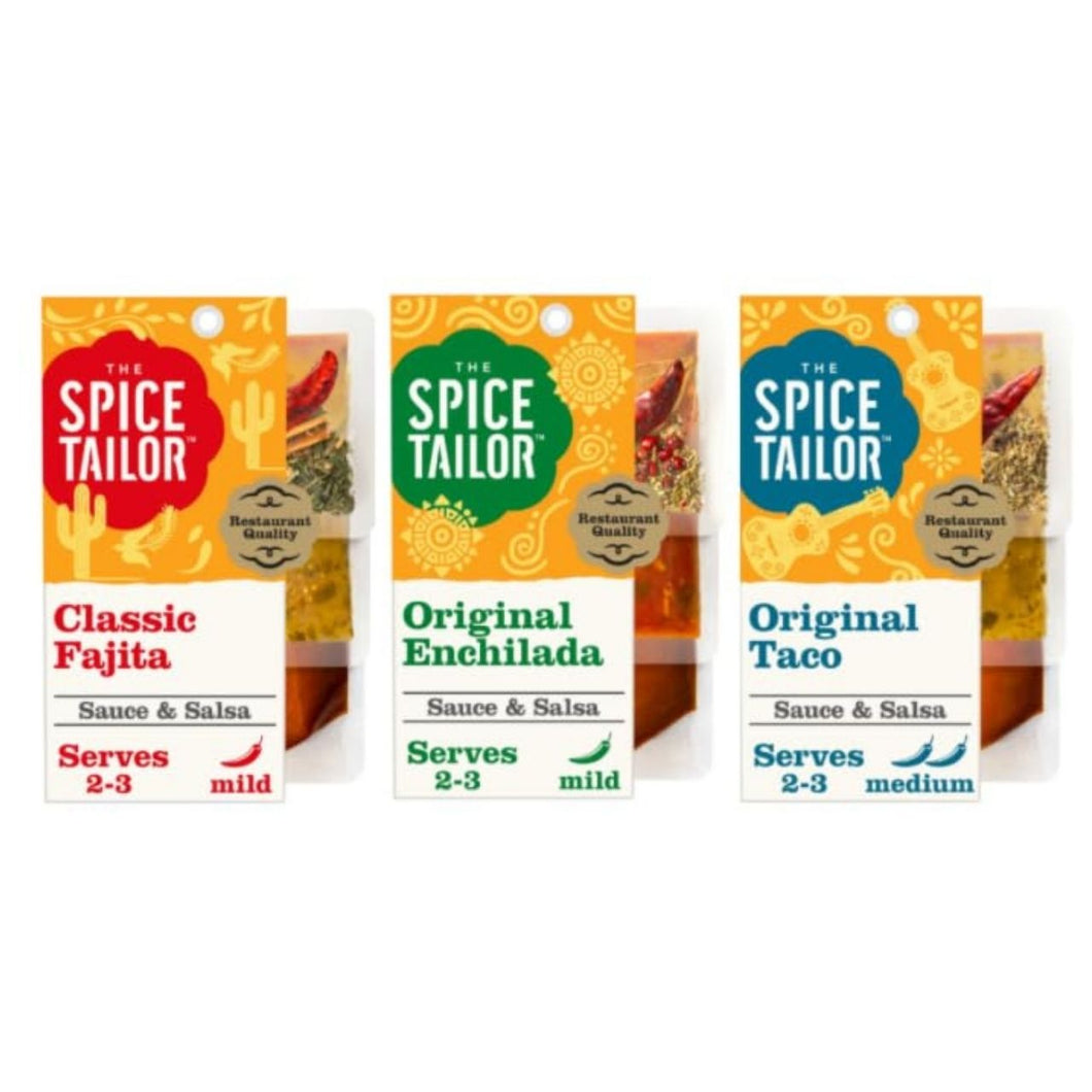 The Spice Tailor Sauce & Salsa Variety Pack, Restaurant Quality, Classic Fajita, Original Enchilada, Original Taco, Serves 2-3 - (Pack of 3)