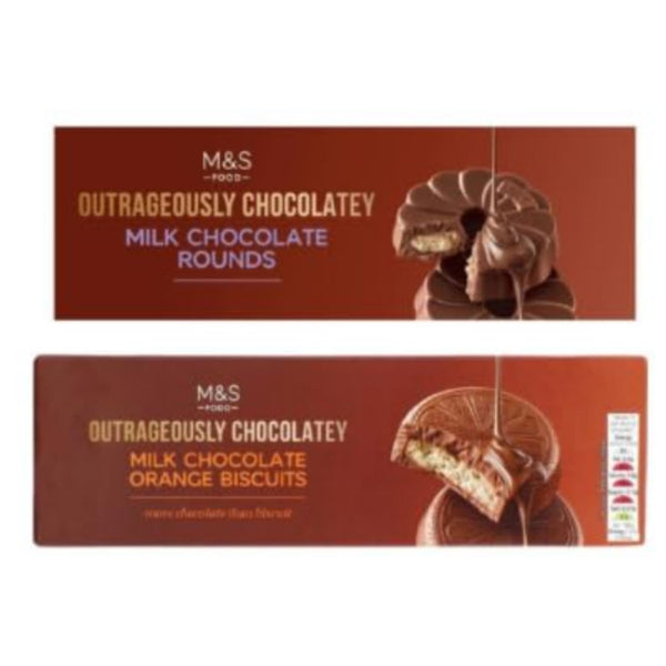 M&S Food Outrageously Chocolatey Milk Chocolate Rounds and Orange Biscuits