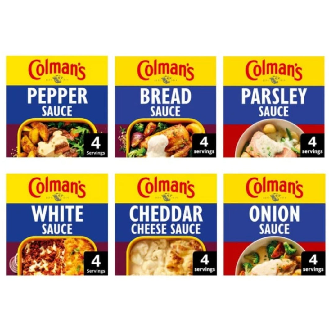 Colman's Sauce Variety Pack, Pepper, Bread, Parsley, White, Cheddar Cheese, Onion.