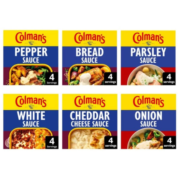 Colman's Sauce Variety Pack, Pepper, Bread, Parsley, White, Cheddar Cheese, Onion.