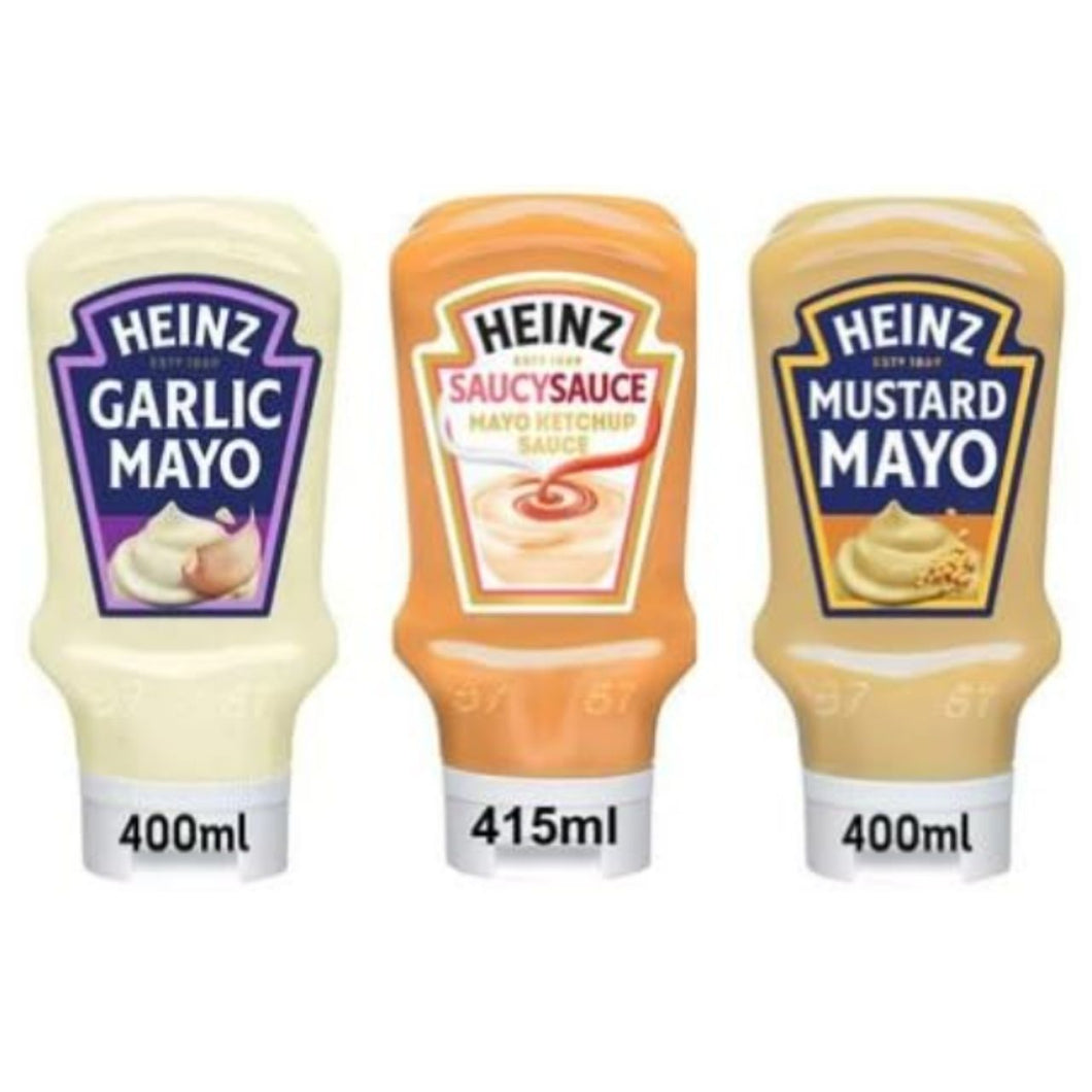 Heinz Mayo Variety Pack, Garlic, Saucy Sauce, Mustard, 400ml-415ml - (Pack of 3)