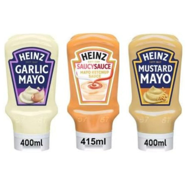 Heinz Mayo Variety Pack, Garlic, Saucy Sauce, Mustard, 400ml-415ml - (Pack of 3)