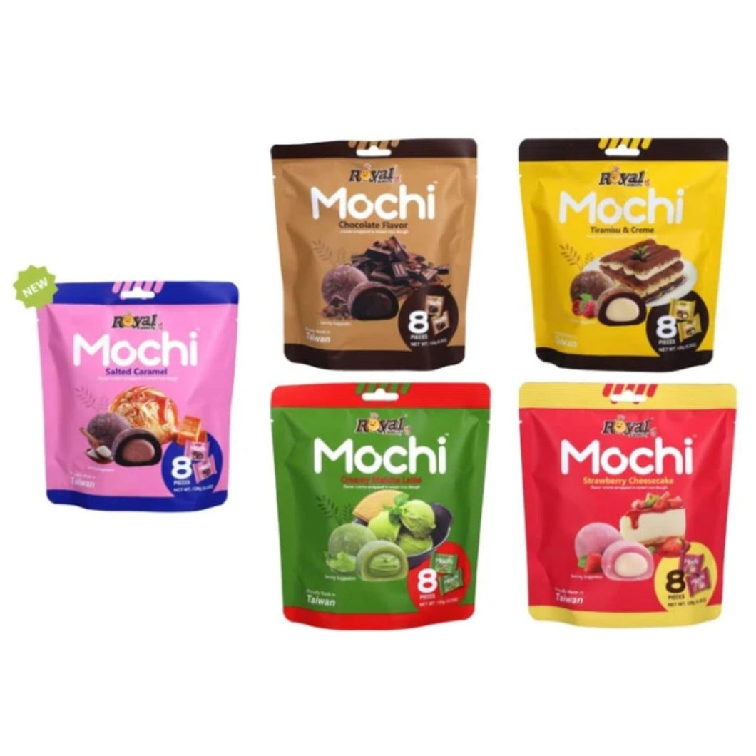 Royal Family Mochi, Assorted Flavours, Chocolate, Tiramisu & Creme, Salted Caramel, Matcha Latte, Strawberry Cheesecake, 8 Pieces