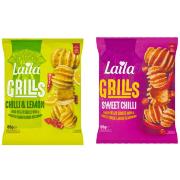Laila Grills Fried Potato Snacks, Chilli & Lemon and Sweet Chilli Flavour, 80g