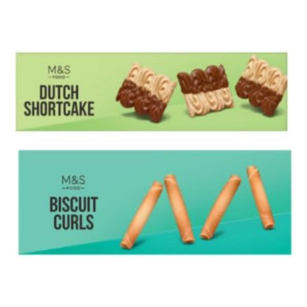 M&S Food Dutch Shortcake and Biscuit Curls, Chocolate Swirl Biscuits, Crispy Wafer Rolls