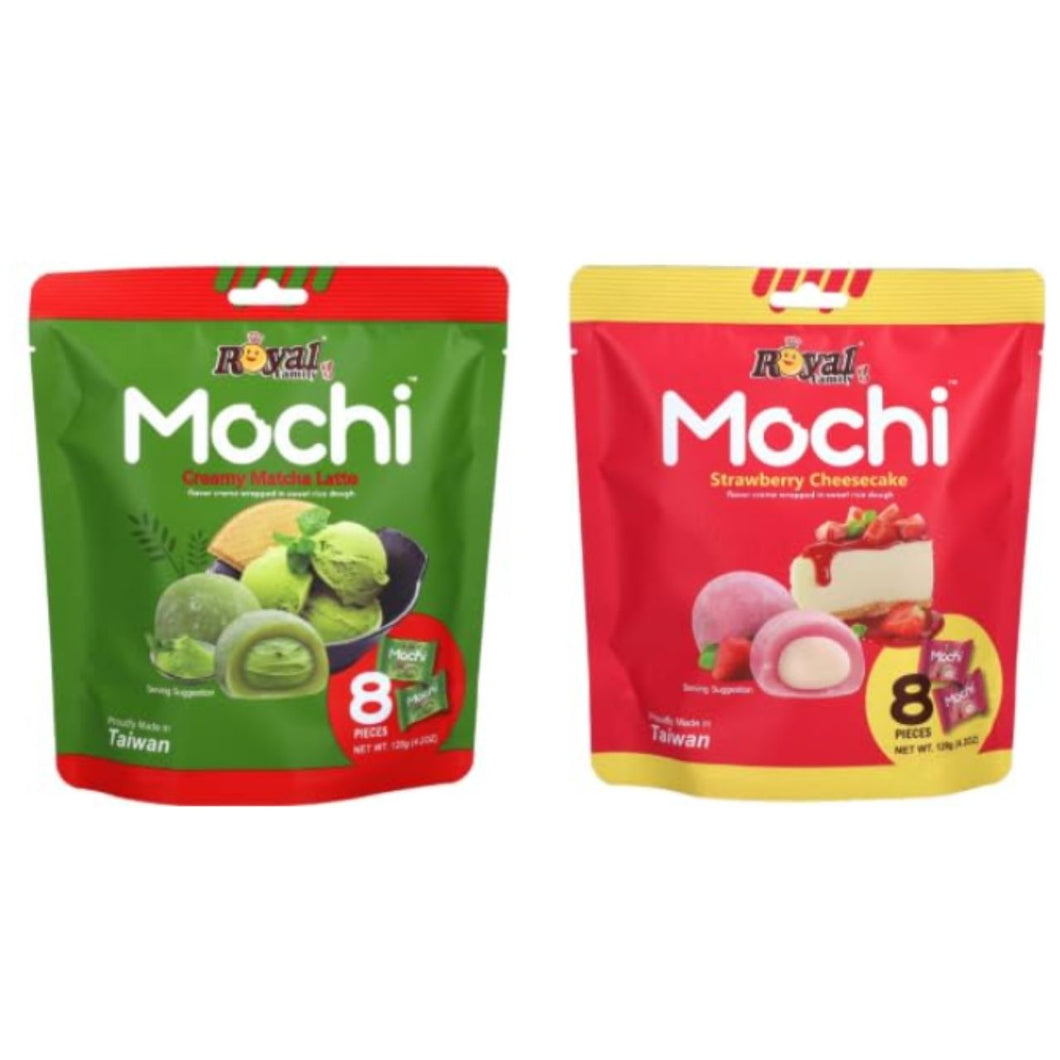 Royal Family Mochi, Creamy Matcha Latte and Strawberry Cheesecake, Pack of 2