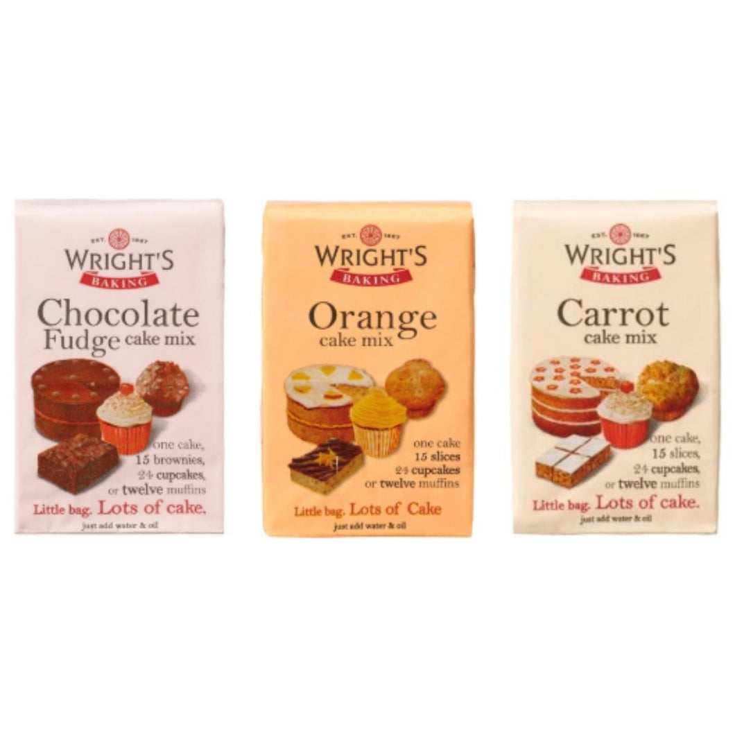 Wrights Variety Cake Mix - Chocolate Fudge, Orange & Carrot Cake - 500g