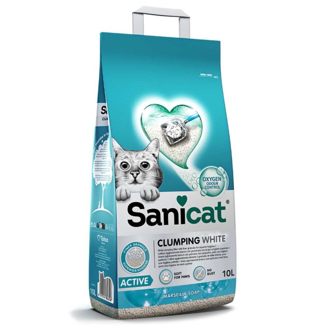 Sanicat Clumping White Active Marseille Clay Cat Litter 10 Litre