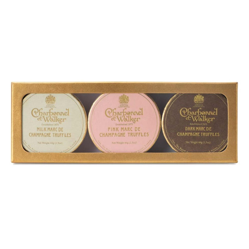 Charbonnel et Walker Dark, Milk and Pink Marc de Champagne Mini Truffle Trio Gift Set