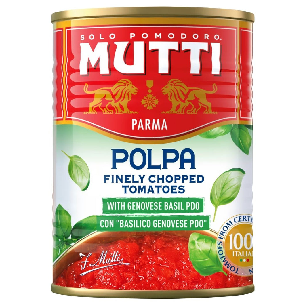 Mutti Polpa Finely Chopped Tomatoes with Genovese Basil 400g