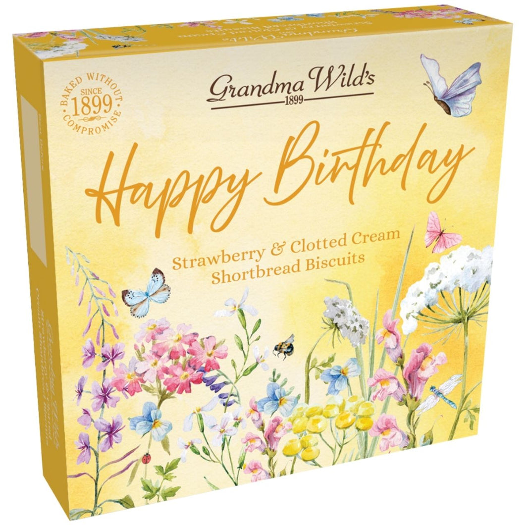 Grandma Wild's Strawberry & Clotted Cream Shortbread Biscuits, Happy Birthday Box 200g