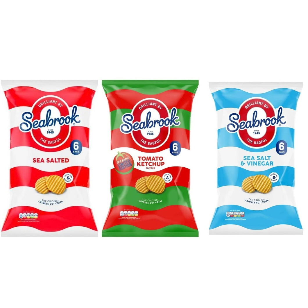 Seabrook Crinkle Cut Crisps, Variety Pack, Sea Salt & Vinegar, Sea Salted, Tomato Ketchup