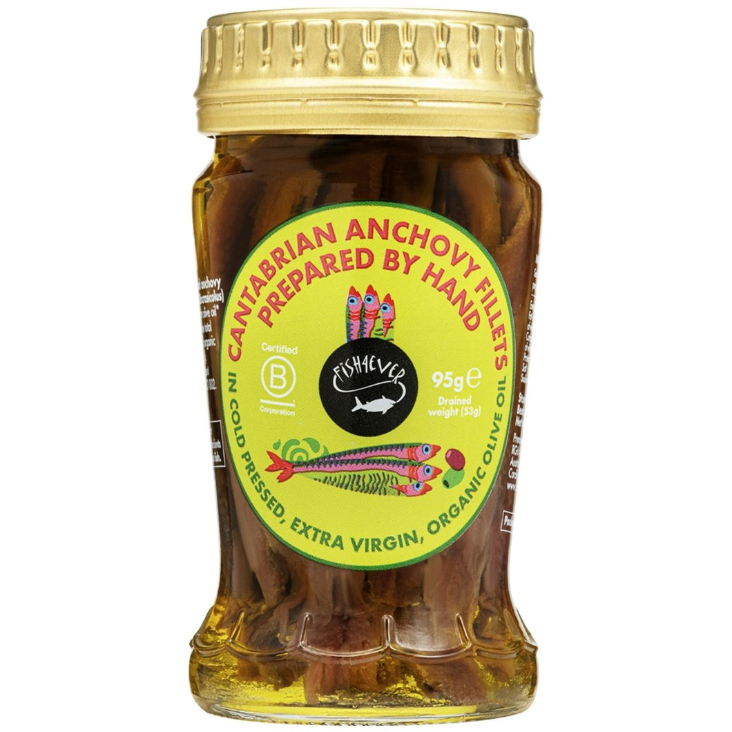 Fish 4 Ever Cantabrian Anchovy Fillets in Organic Olive Oil 95g