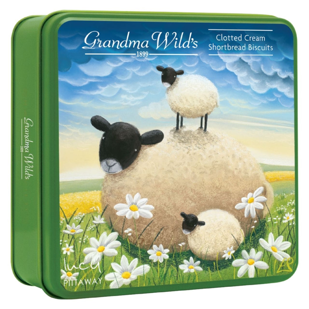 Grandma Wild's Clotted Cream Shortbread Biscuits in Embossed Lucy Pittaway Sheep Tin 200g