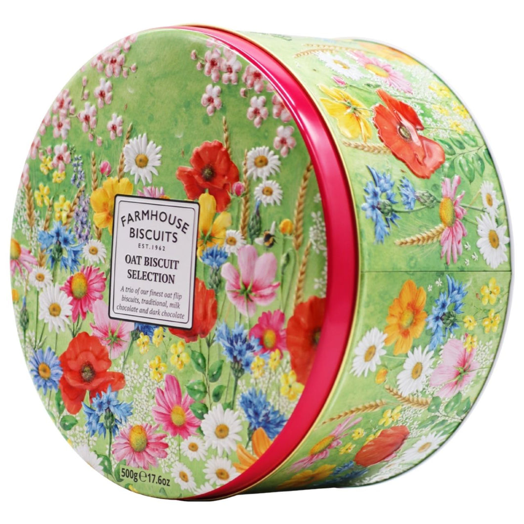 Farmhouse Biscuits Oat Biscuit Selection in Embossed Floral Round Tin 500g