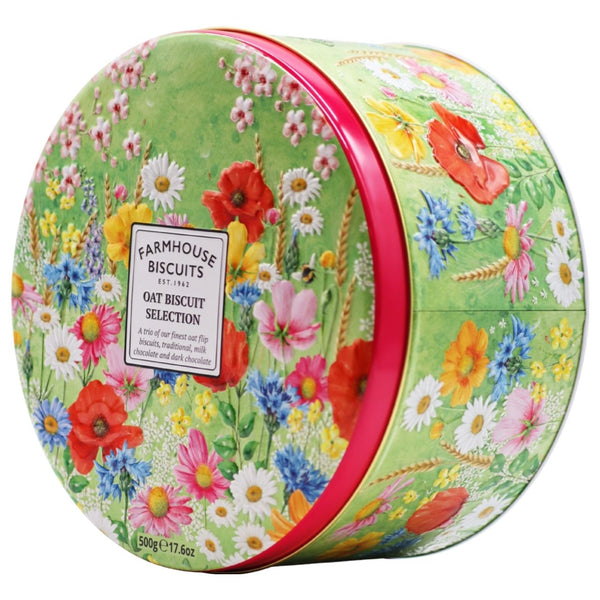 Farmhouse Biscuits Oat Biscuit Selection in Embossed Floral Round Tin 500g