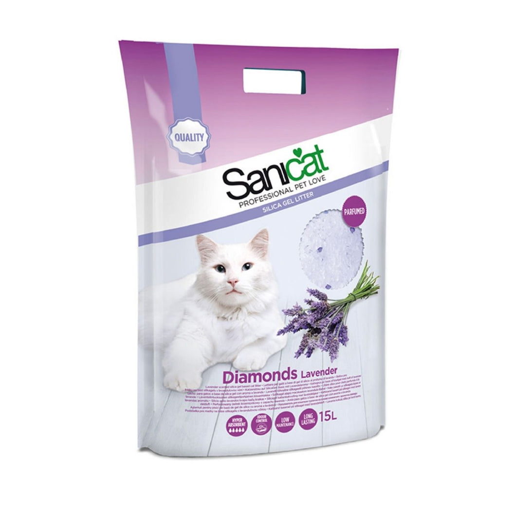 Sanicat Diamonds Lavender Scent Silica Gel Non-Clumping Cat Litter 15 Litre