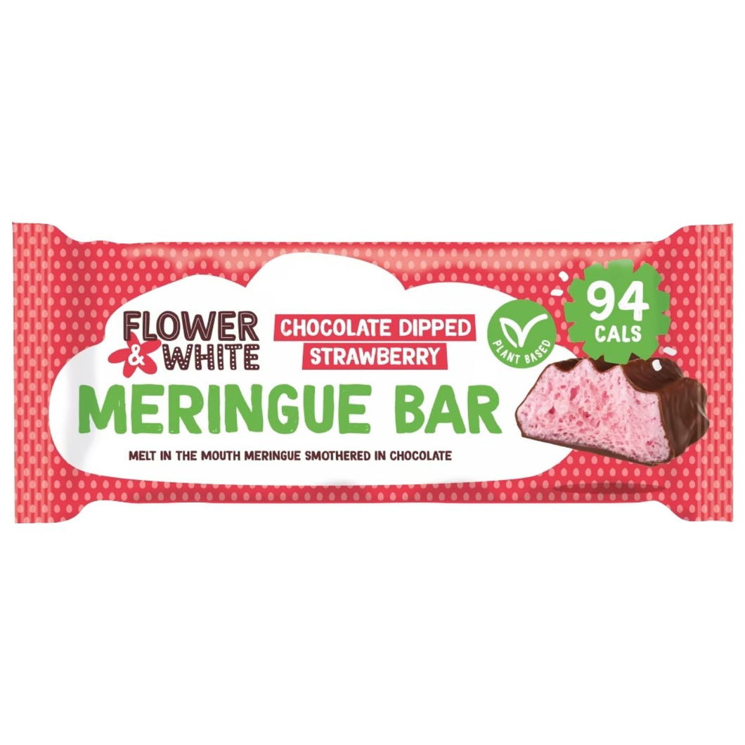 Flower & White Meringue Bar - Plant Based Chocolate Dipped Strawberry 20g