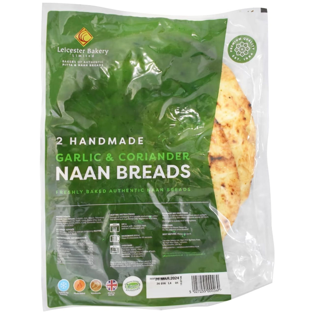 Leicester Bakery 2 Handmade Garlic & Coriander Naan Breads