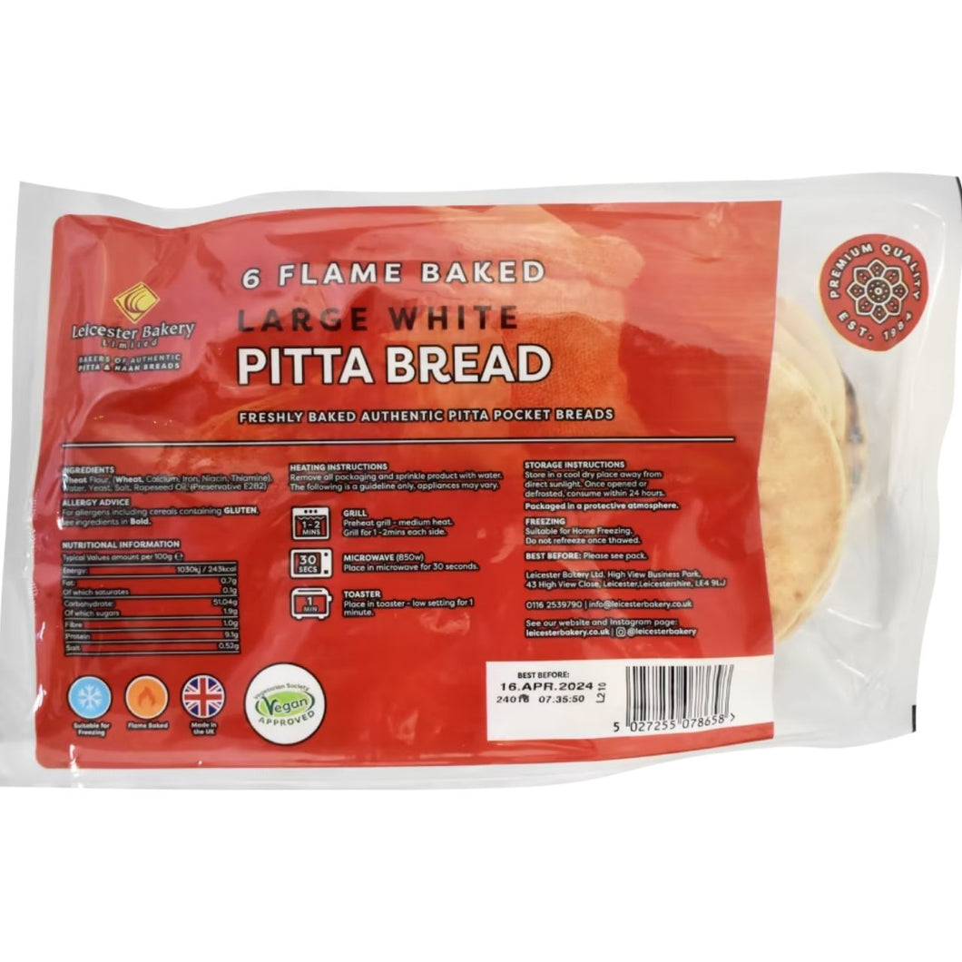 Leicester Bakery 6 Large White Pitta Breads
