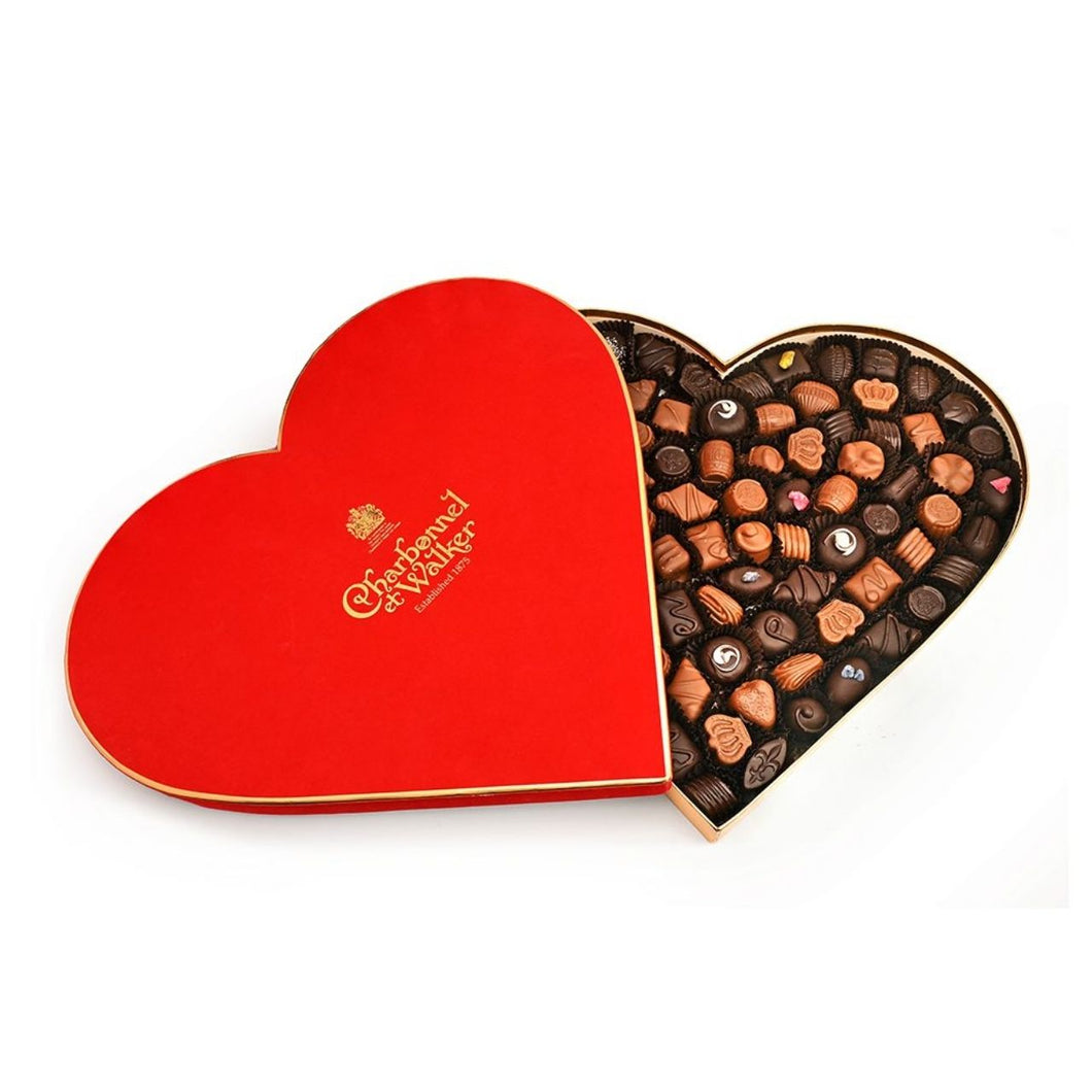 Charbonnel et Walker Luxury Large Classic Velvet Heart – Fine Milk and Dark Chocolate Selection (without alcohol)