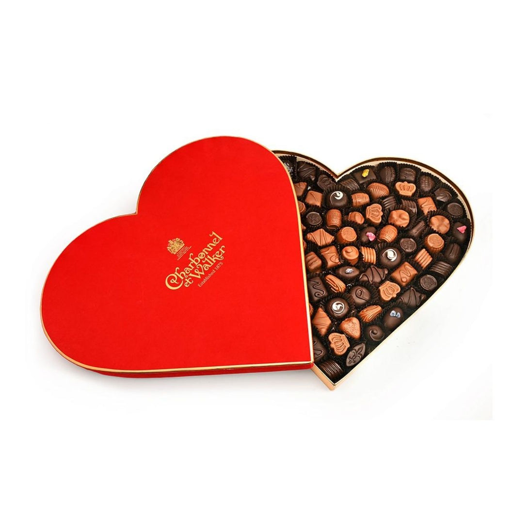 Charbonnel et Walker  Luxury Large Classic Velvet Heart – Fine Milk and Dark Chocolate Selection (with alcohol)