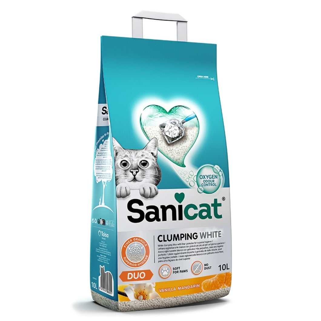 Sanicat Clumping Clay White Duo Cat Litter 10 Litre