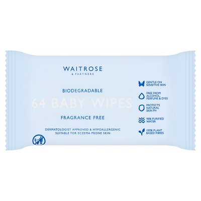 Waitrose Fragrance Free Baby Wipes 64 per pack