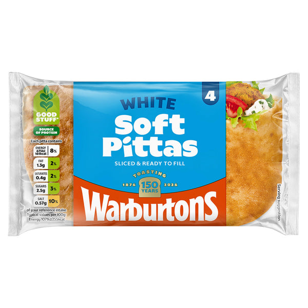 Warburtons 4 White Soft Pittas