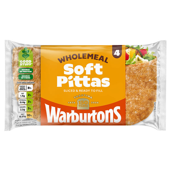 Warburtons 4 Wholemeal Soft Pittas